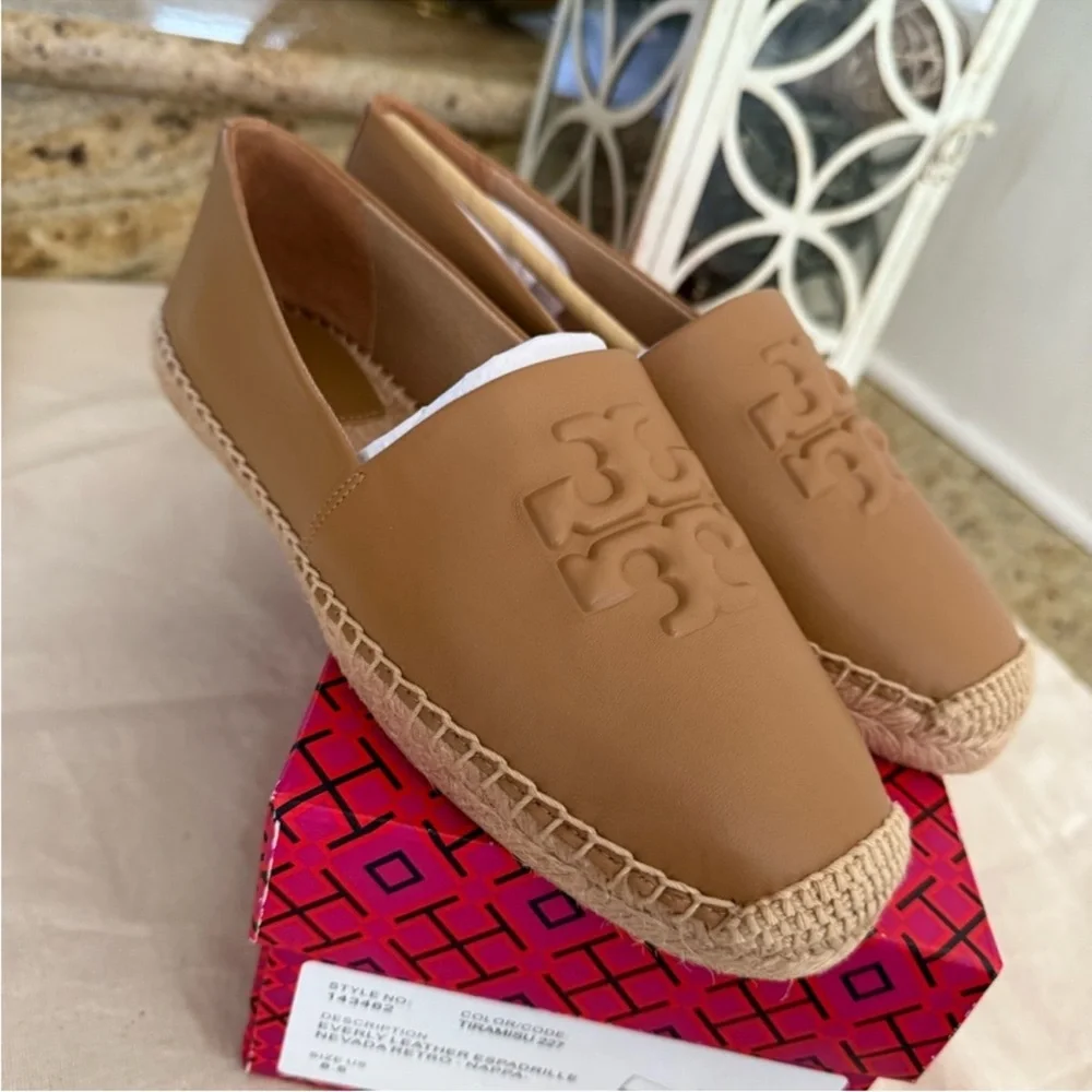 New Tory Burch DESCRIPTION EVERLY LEATHER ESPADRILLE NEVADA RETRO tiramisu